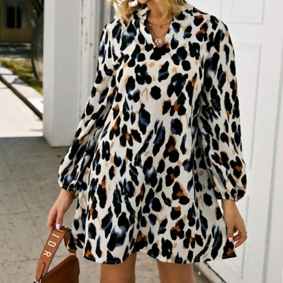 Leopard print V-neck tunic lightweight dress - Picture 3 of 8